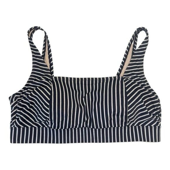 Kona Sol Women 20W  Scoop Neck Swim Bikini Top Black White Stripe Light Padded - Picture 2 of 12